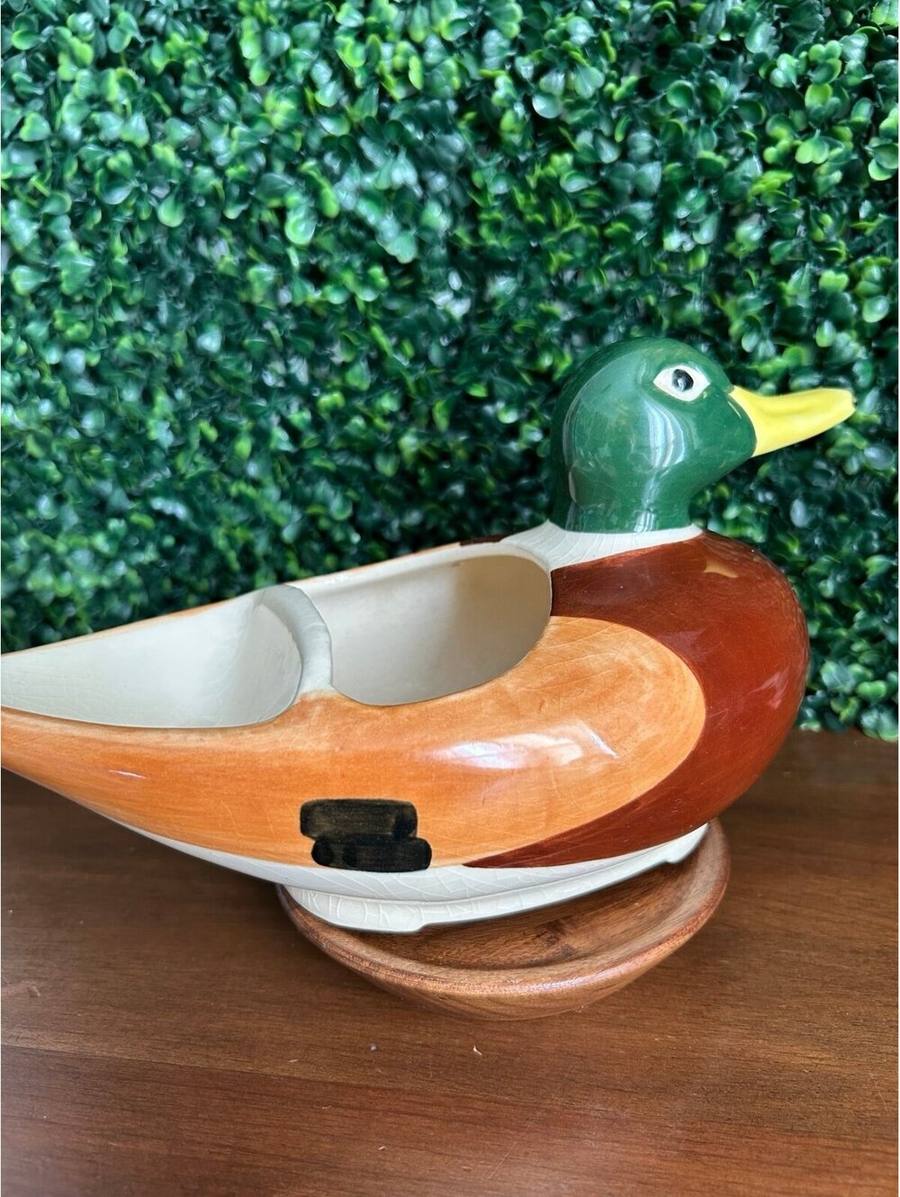 Vintage 1950s Ceramic Mallard Duck Planter Figural Bird 9.5”